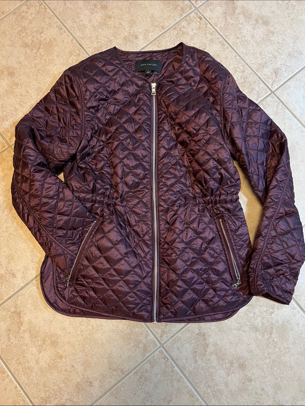 Ann Taylor Quilted Zip-Front Jacket in Plum